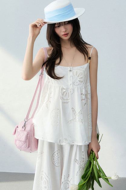 Ocean Hollow Beaded Camisole and Pants Set-Up