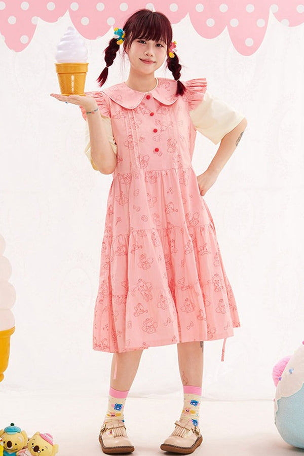 Flutter Sleeve Pink Dress
