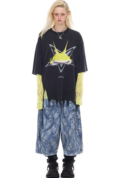 Rock Frog Distressed Irregular Hem T-Shirt