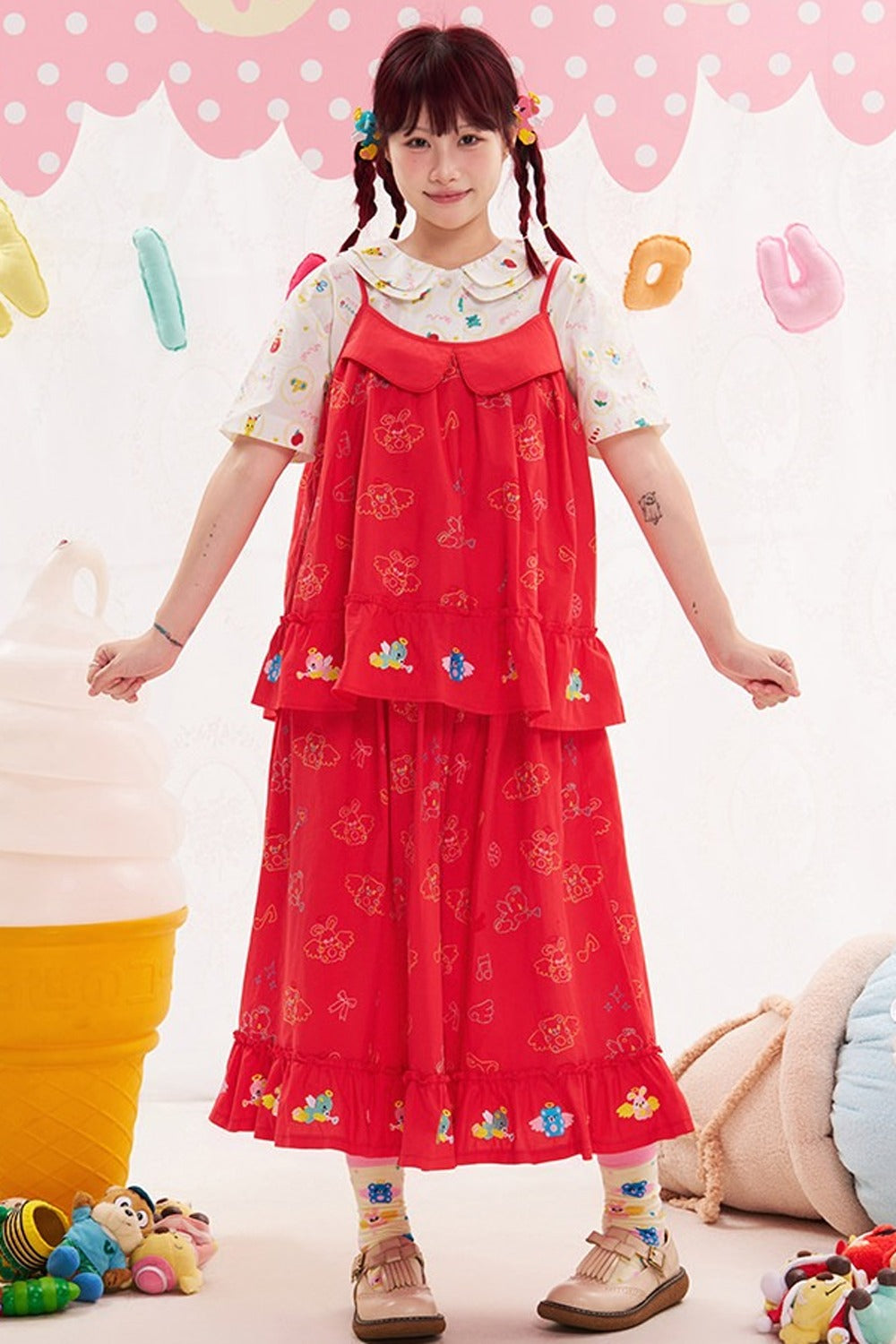 Red Animal Angel Embroidery Camisole