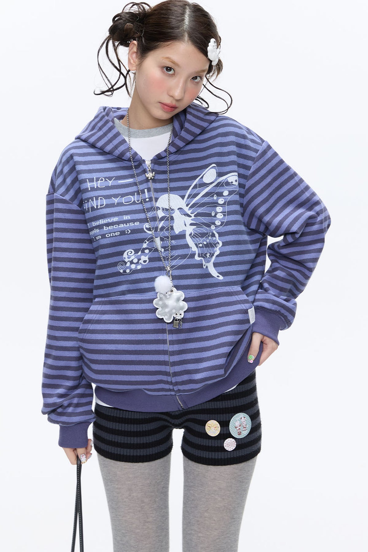 Butterfly Striped Zip Hoodie