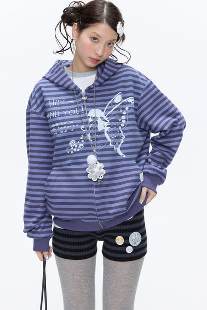 Butterfly Striped Zip Hoodie