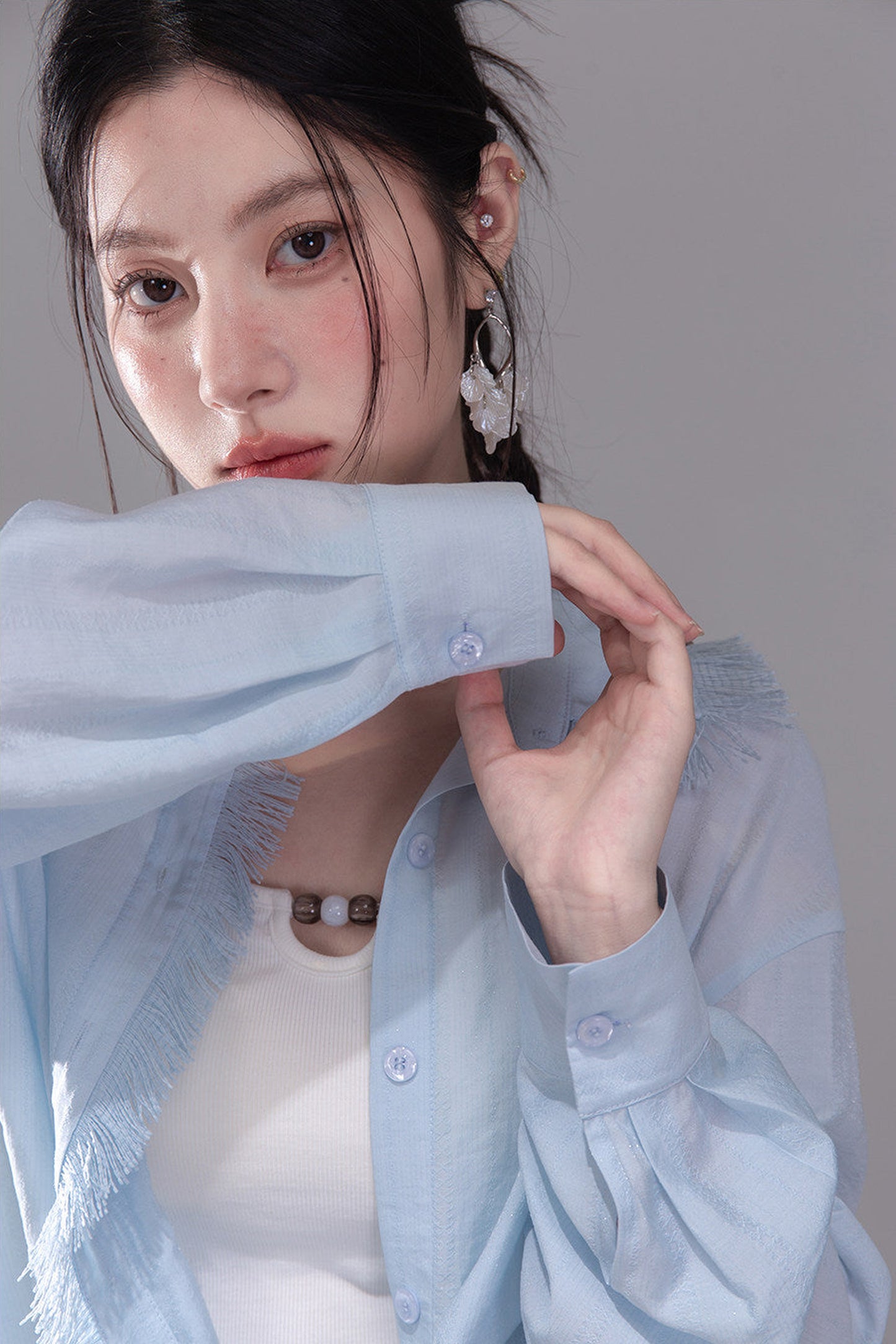 Star Mist Blue Tassel Lace Blouse