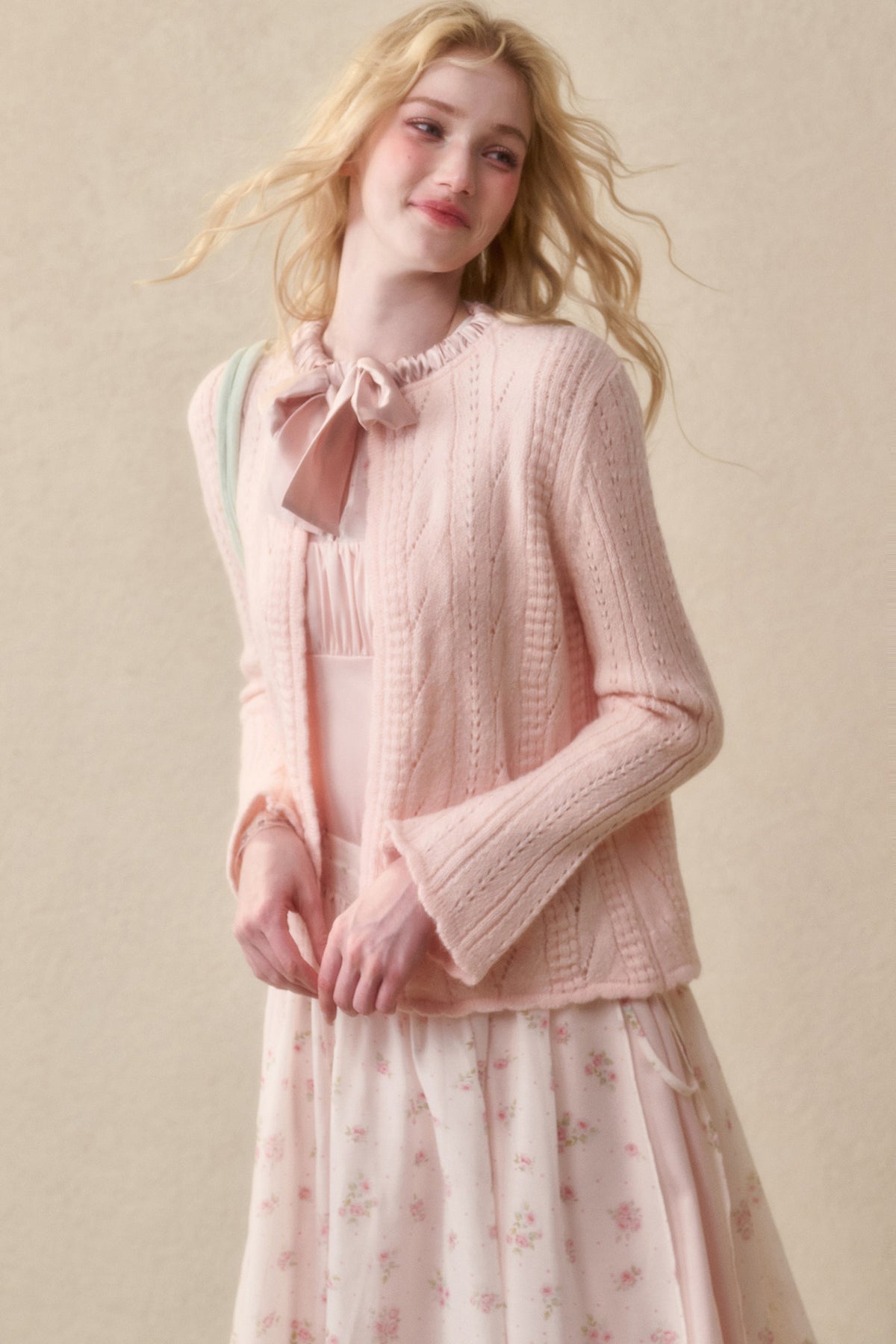 Soft Wool Ribbon Knit Cardigan
