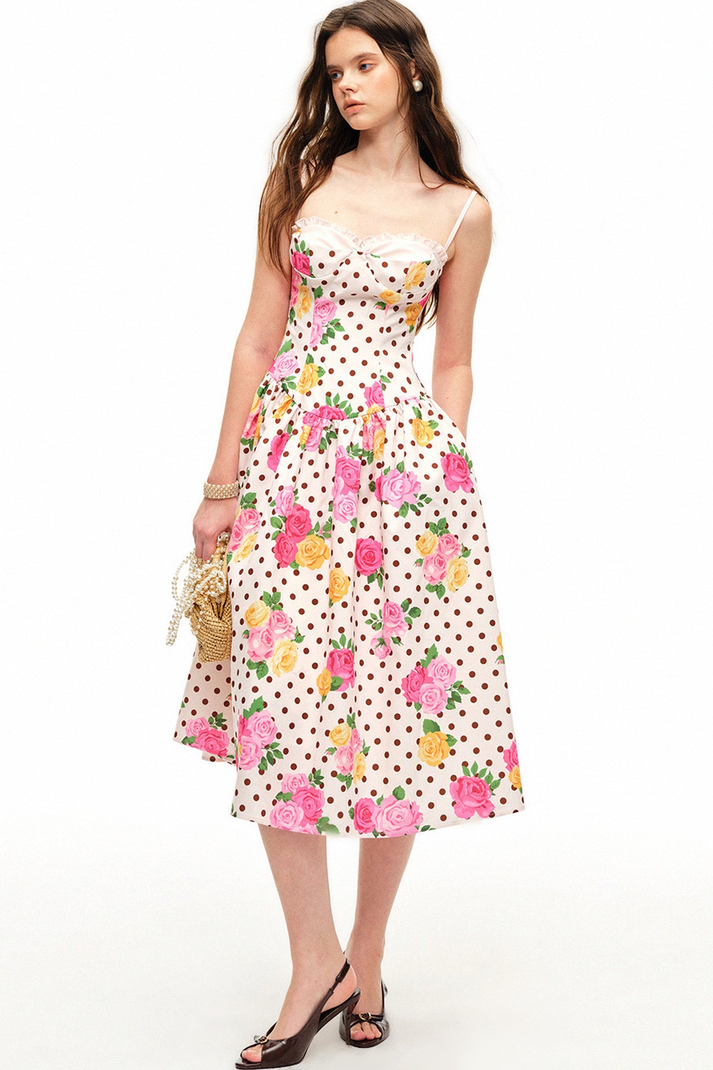 Polka Dot Rose Print Bra Dress Set-Up