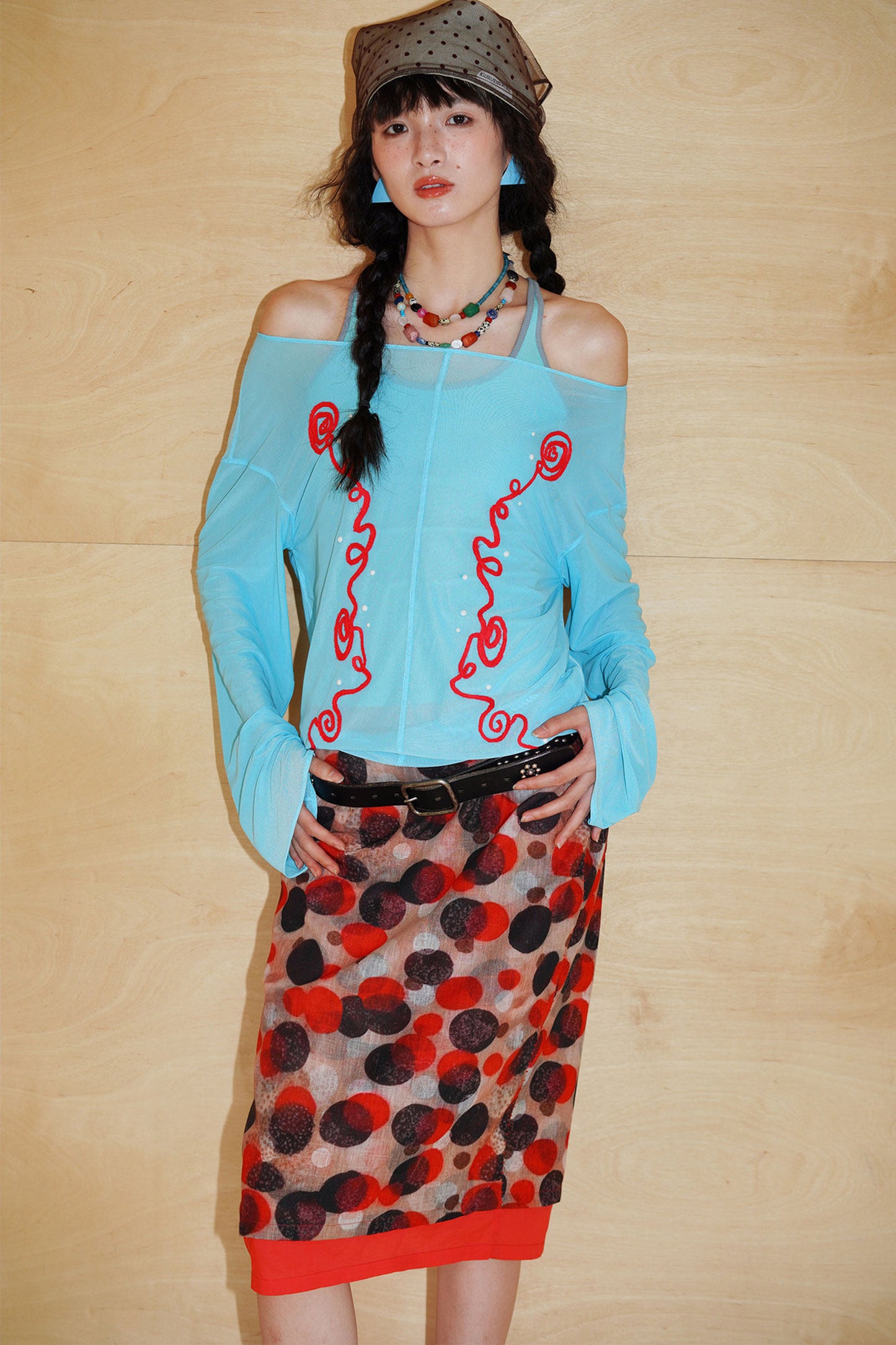 Textured Mesh Embroidery Top