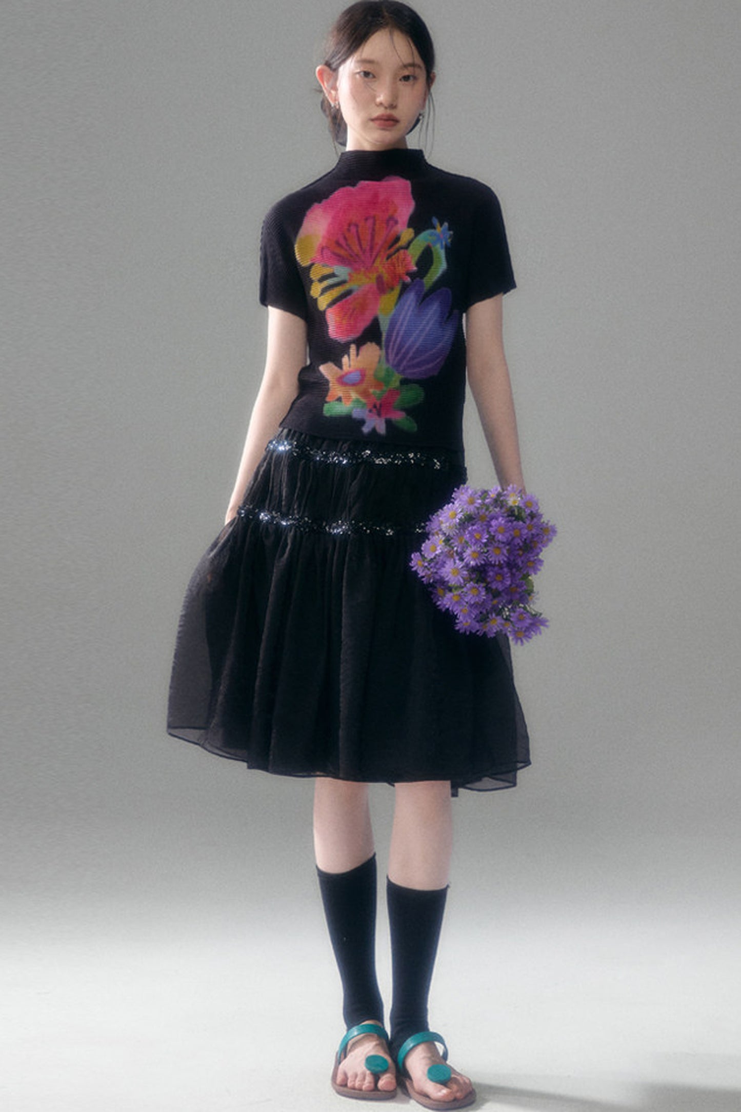 Pearlescent Mesh Sequin A-Line Skirt