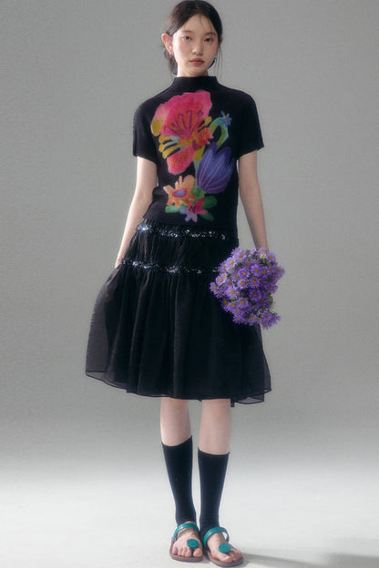 Pearlescent Mesh Sequin A-Line Skirt
