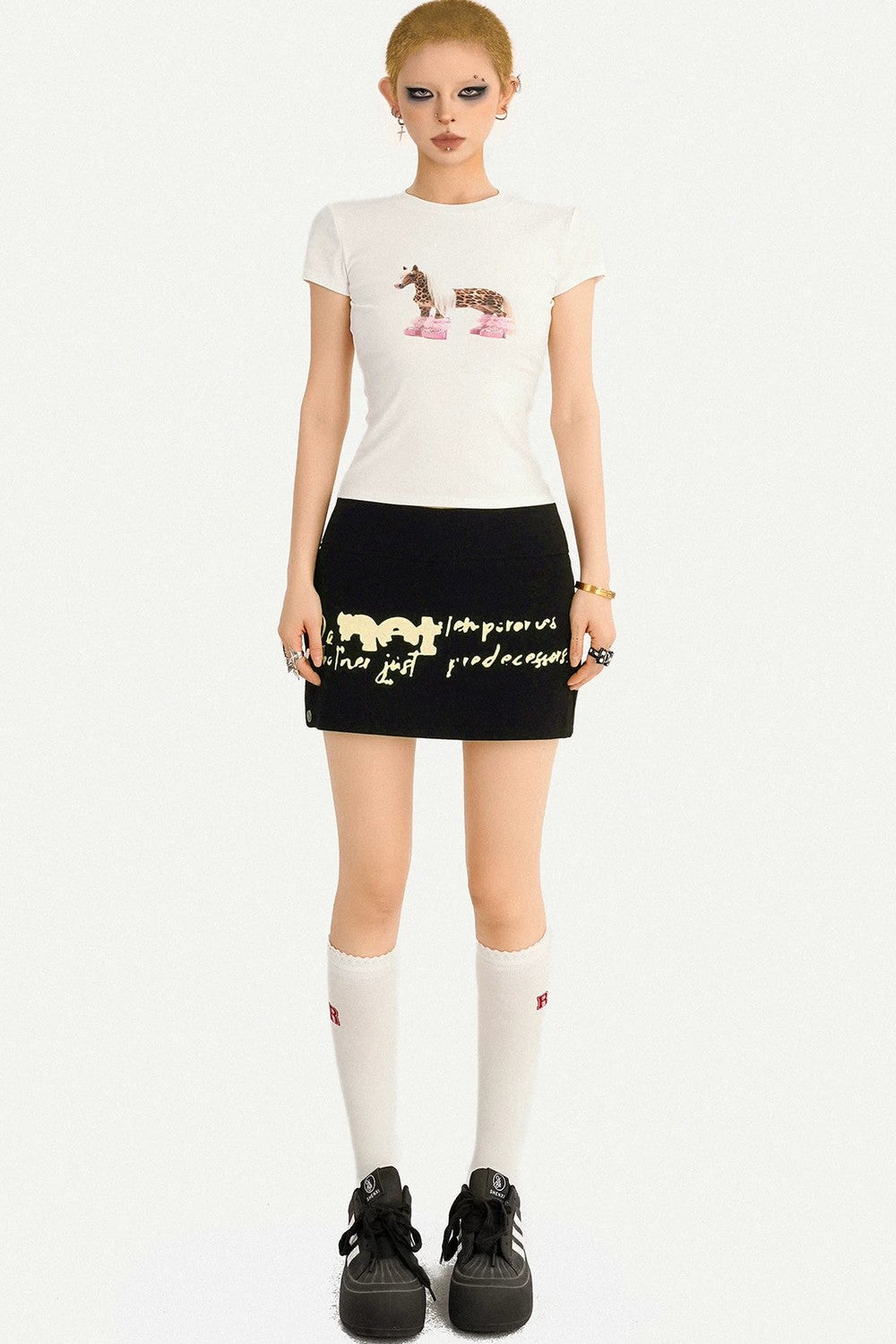White Pony Print Slim Top