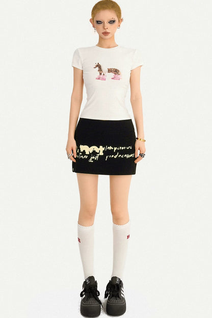 White Pony Print Slim Top