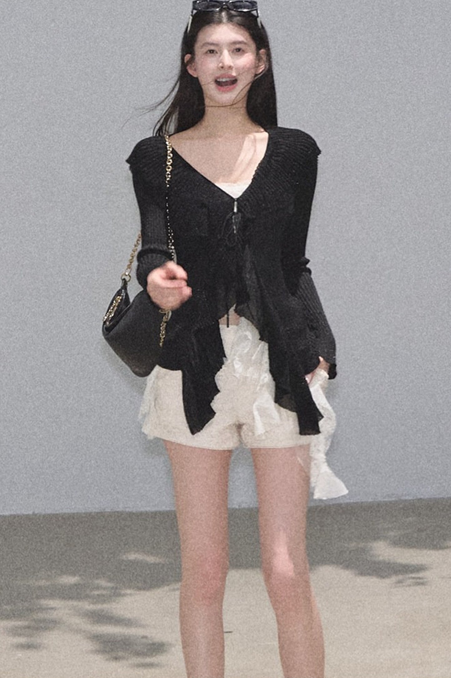 Shimmer V-Neck Long-Sleeve Cardigan Top