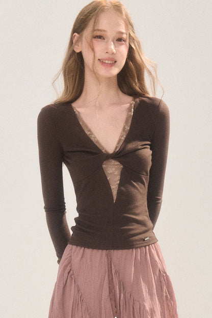 Lace Patchwork Twist Top