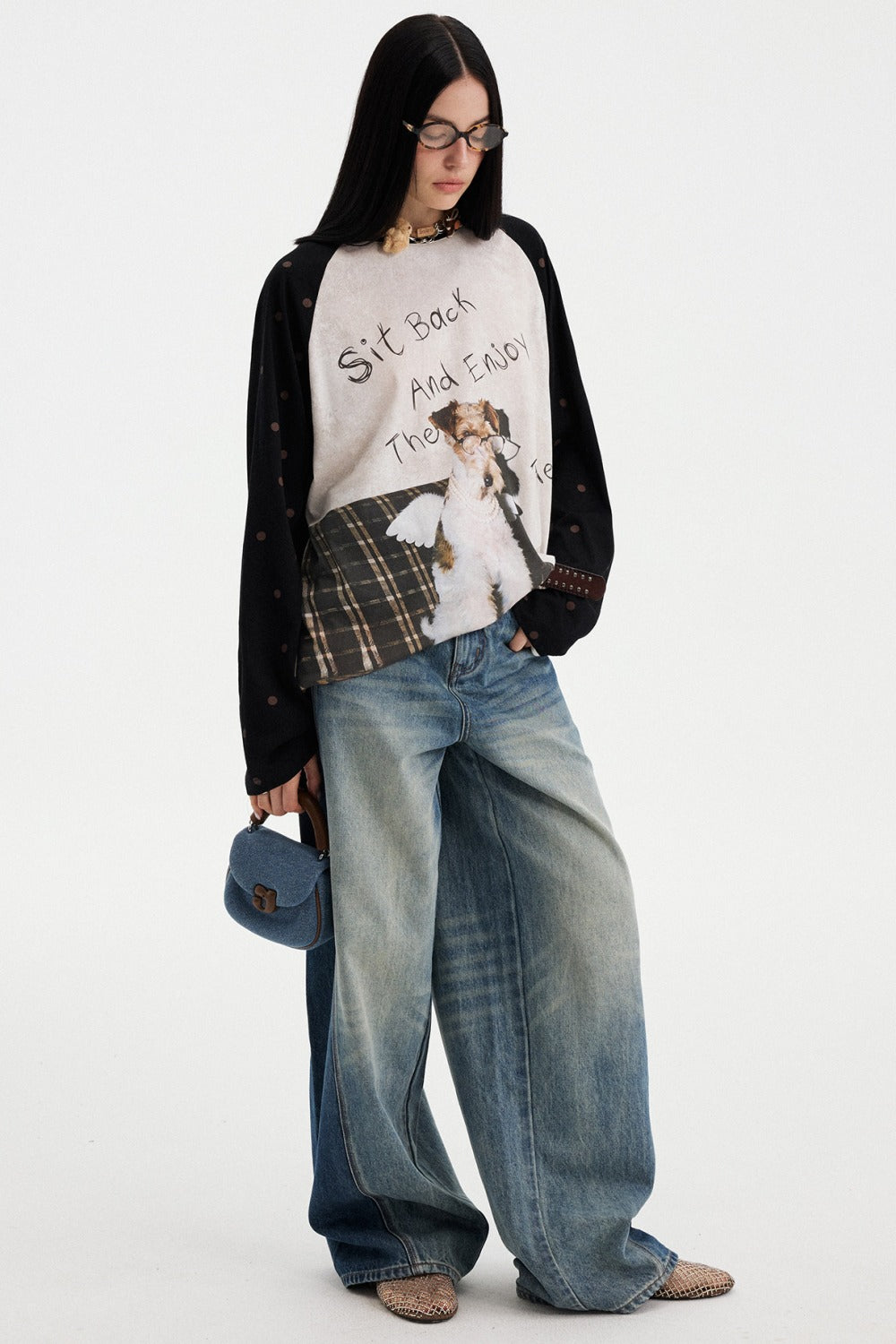 Puppy Print Colorblock Raglan Long Sleeve T-Shirt