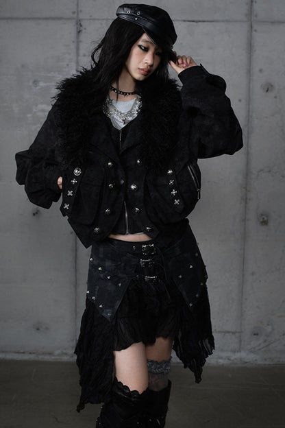 Functional Layered-Look Suede Jacket