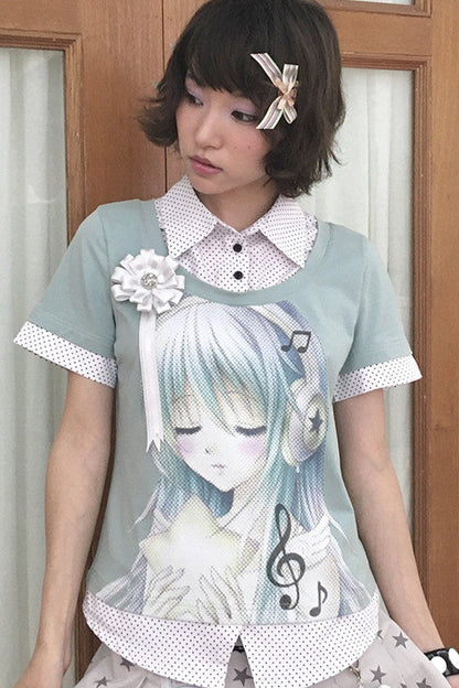 Y2K Polka Dot Fake Two-Piece Shirt
