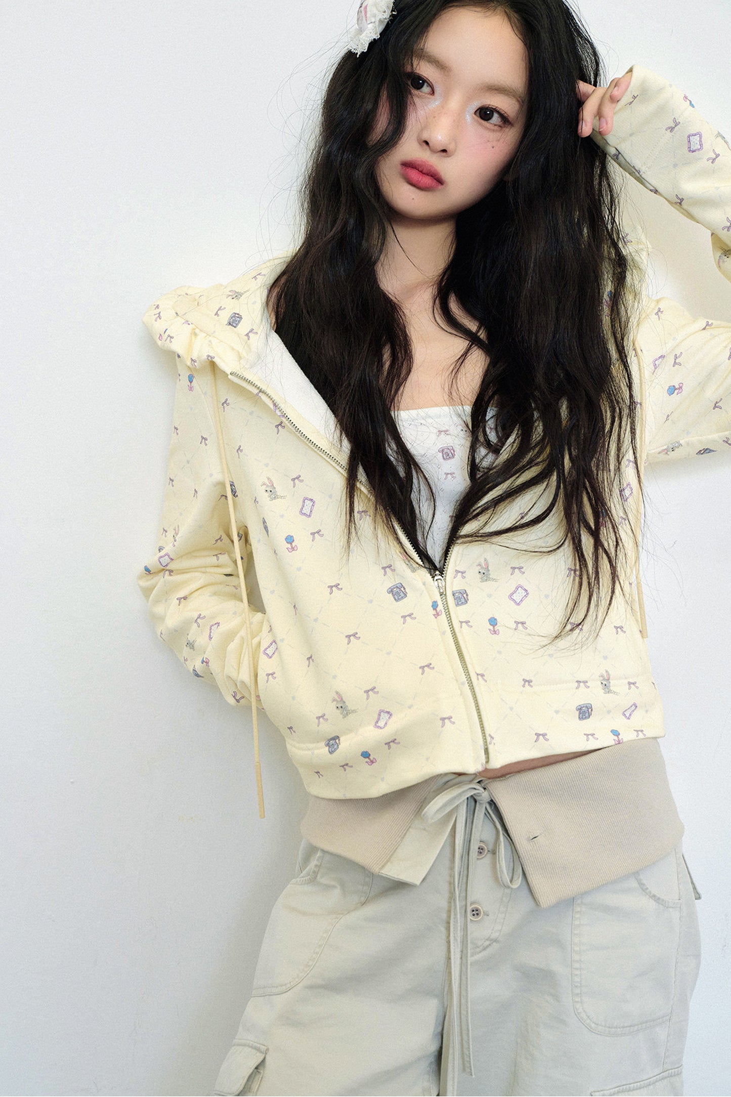 Bunny Print Hooded Sweatshirt Jacket