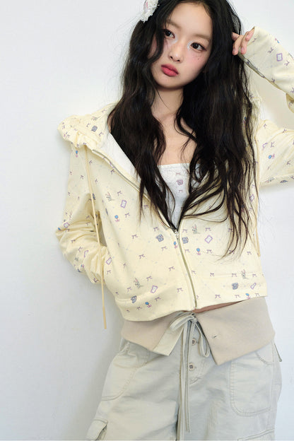 Bunny Print Hooded Sweatshirt Jacket