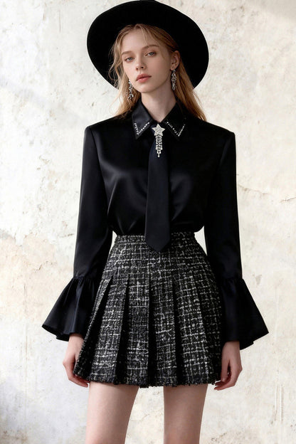 Ruffled Shirt Pleated Skirt Set-Up