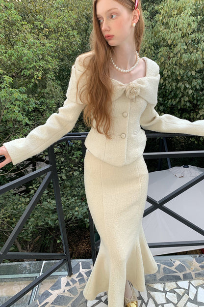 Woven Tweed Jacket and Fishtail Skirt Set-Up