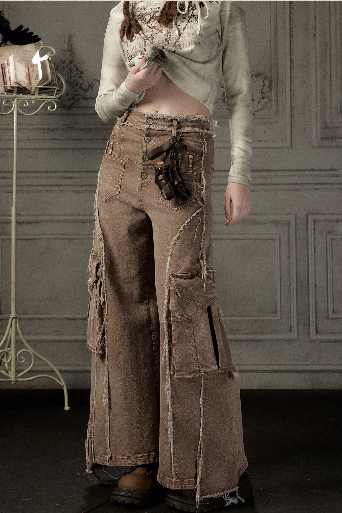 High-Waisted Wide-Leg Cargo Jeans