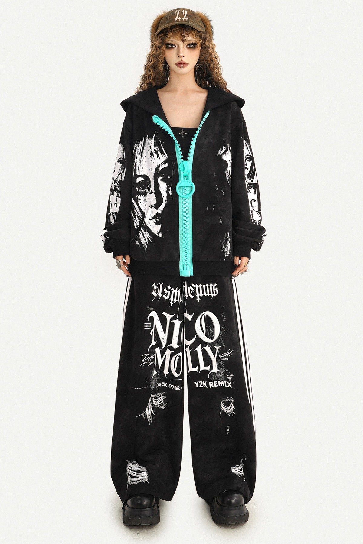 Loose Zip Hoodie Jacket and Sweatpants Set-Up