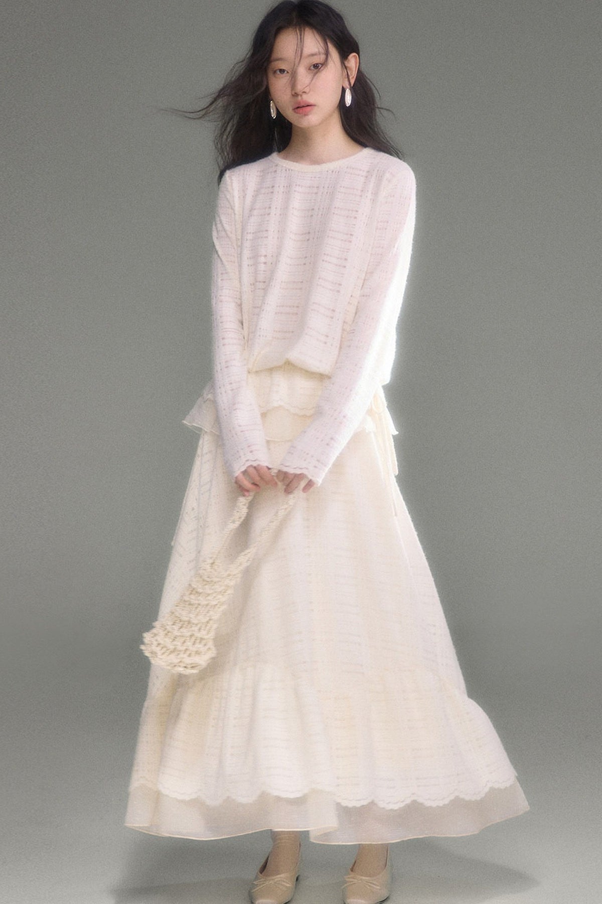 Plaid Lace Long Sleeve T-Shirt Skirt Set-Up