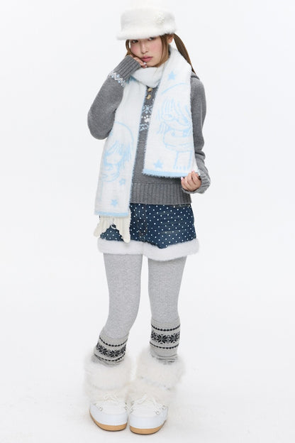 Double-Sided Knitted Illustration Scarf