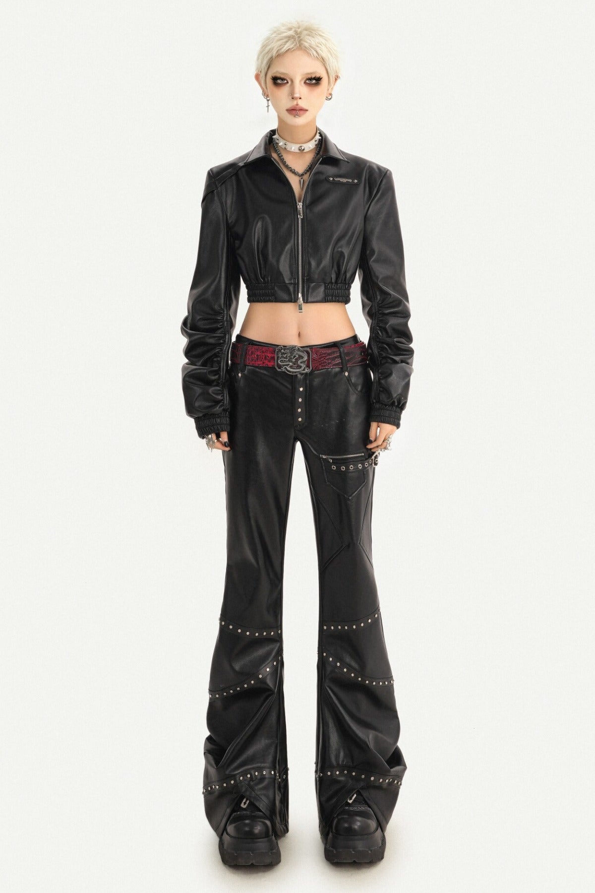 Black Zipper Stand Collar Jacket