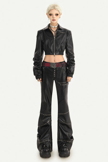 Black Zipper Stand Collar Jacket