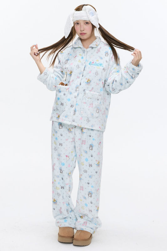 Octopus Print Flannel Pajama Set