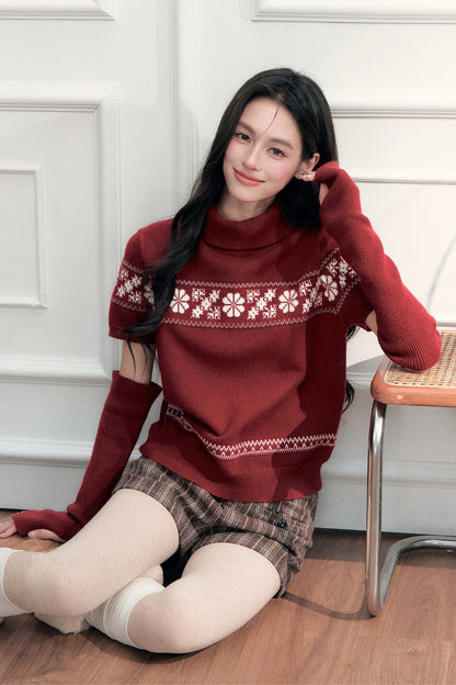Vintage Fair Isle Jacquard Short-Sleeve Knit Top