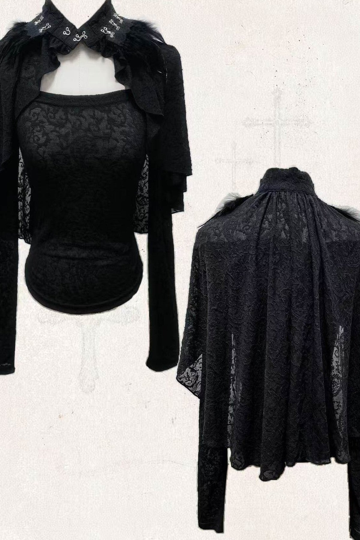 Lace Feather Bolero And Camisole Set-Up