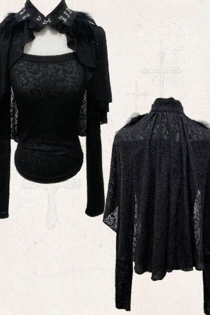 Lace Feather Bolero And Camisole Set-Up