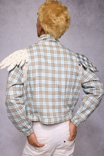 Jacke mit Engelsflügeln, Karomuster, Patchwork und Strass