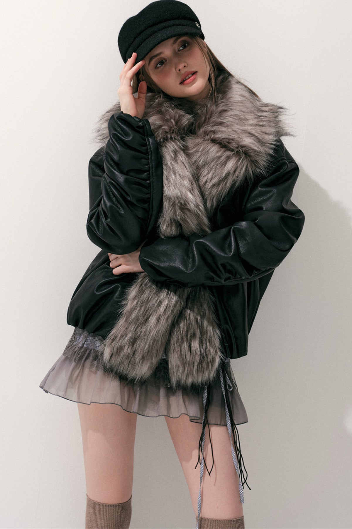 Large Fur Collar Leather Jacket