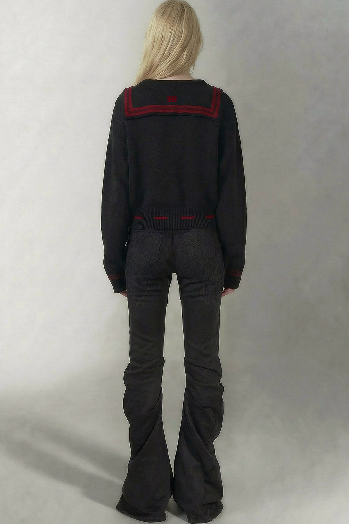 Red Pattern Sailor Hood Cardigan