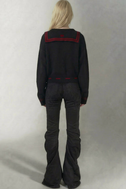 Red Pattern Sailor Hood Cardigan