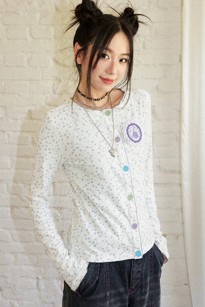 Floral Long Sleeve Knit Cardigan Top