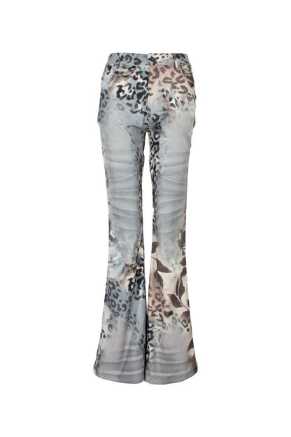 Retro Leopard Floral Flare Pants