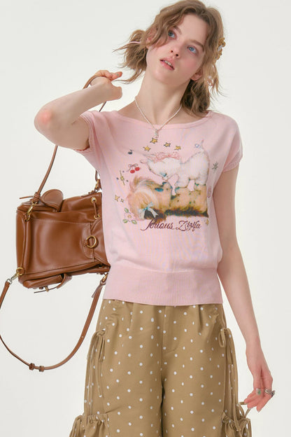 Pink Knitted Short-Sleeve T-Shirt