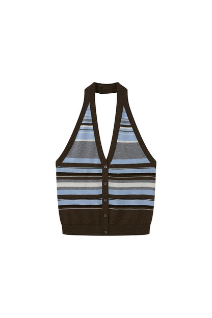 V-Neck Button Halter Vest