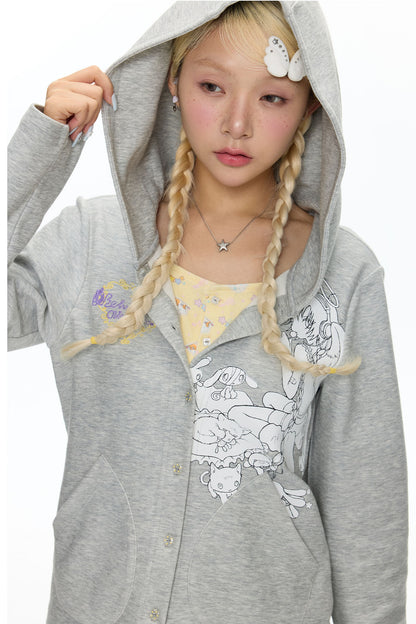 Frog Layered-Look Hooded Cardigan