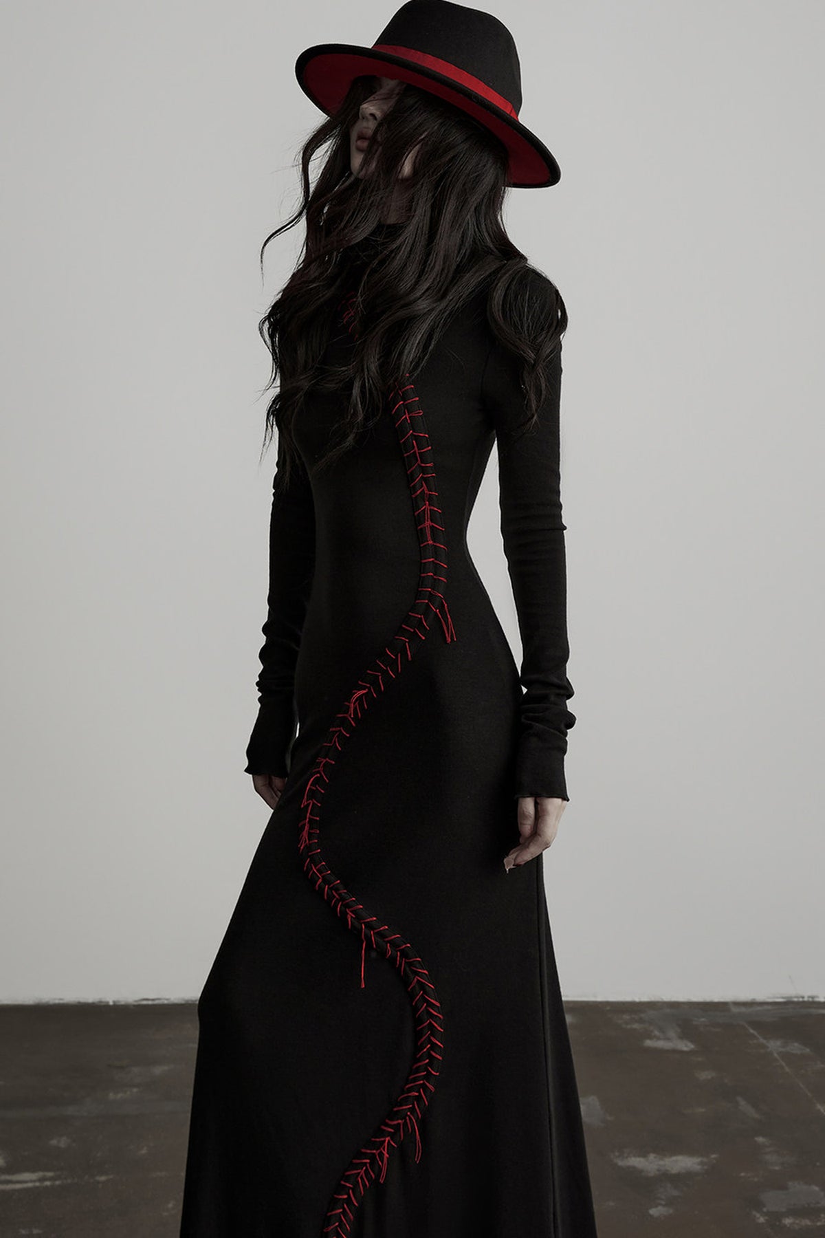 Hand-Stitched Long Sleeve Knit Dress
