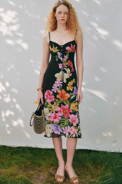 Trägerkleid mit tropischem Blumenprint