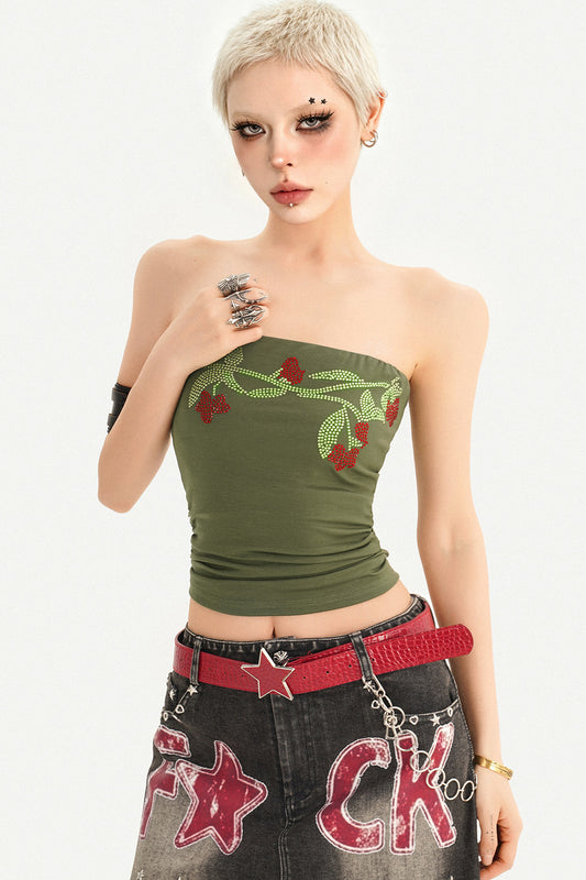 Rhinestone Floral Strapless Top