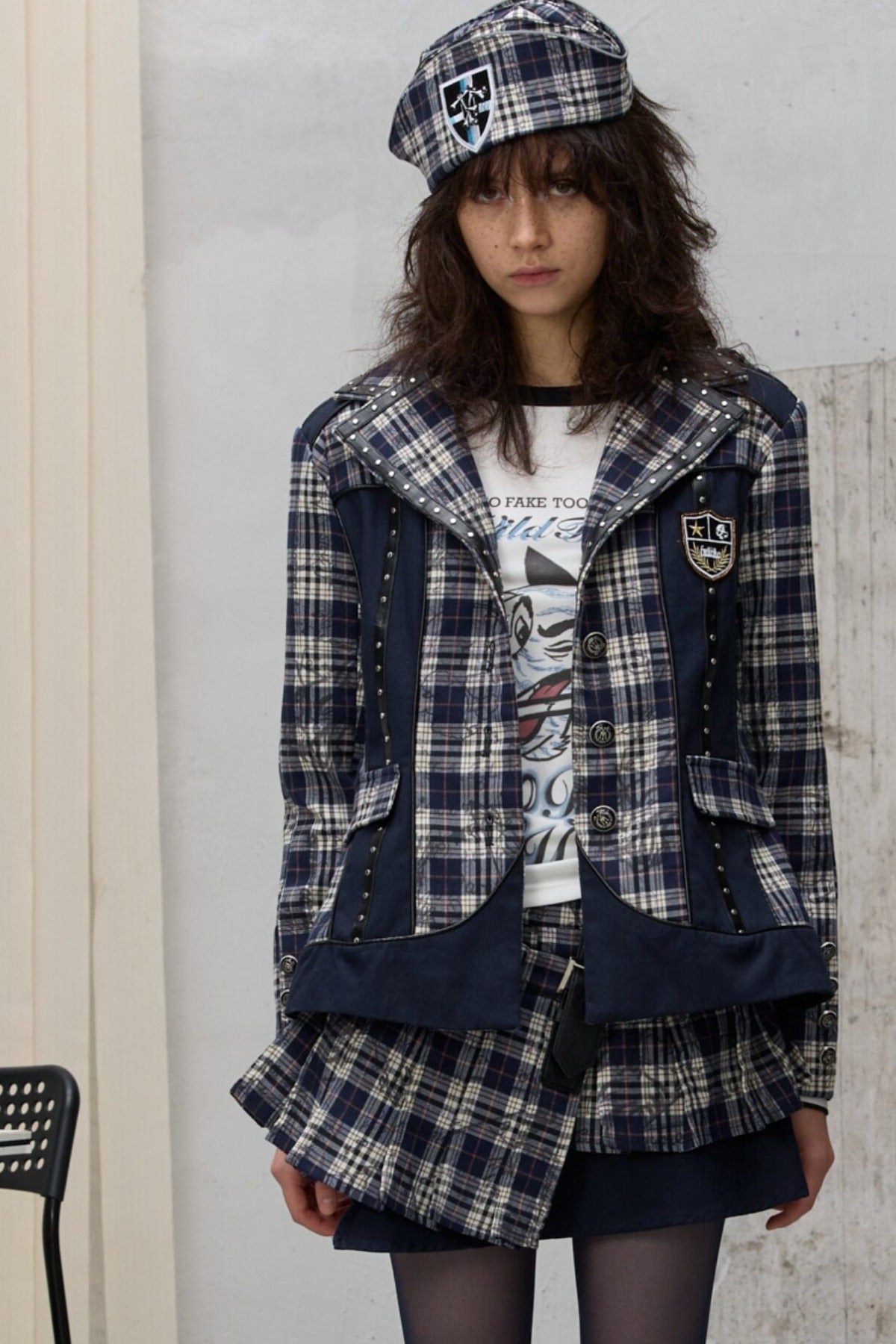 Asymmetrical Pleated Plaid Graffiti Skirt