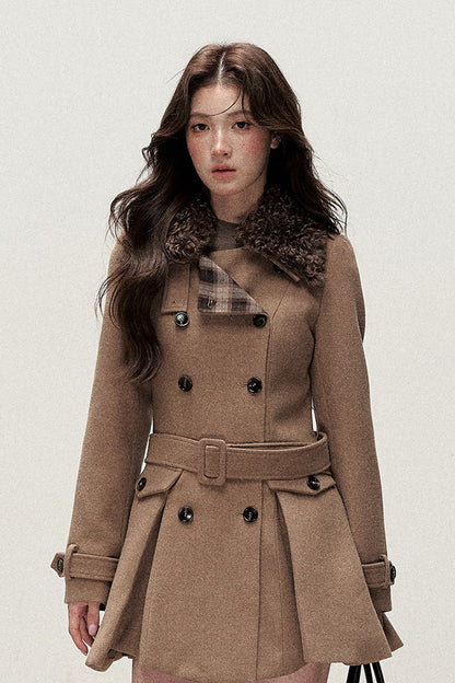 Brown Double-Breasted Wool Coat
