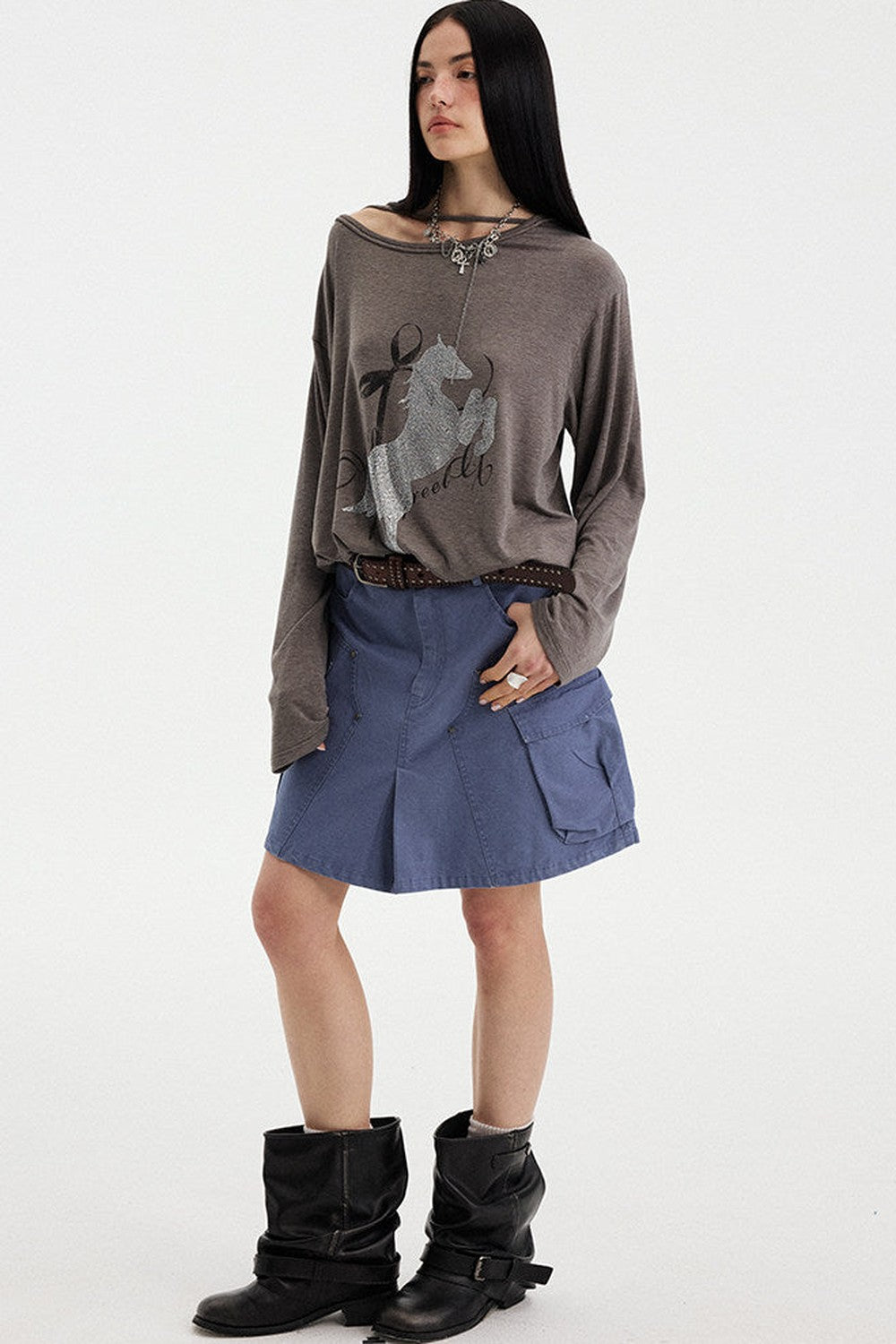 Distressed Rhinestone Off-Shoulder Top