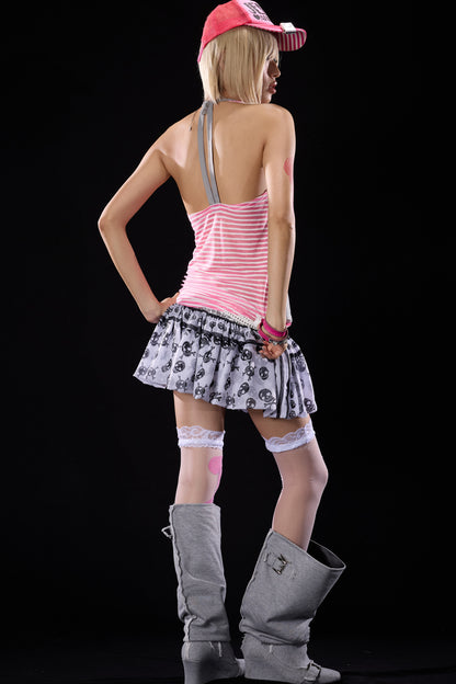 Low-Waist Skull Chiffon Miniskirt