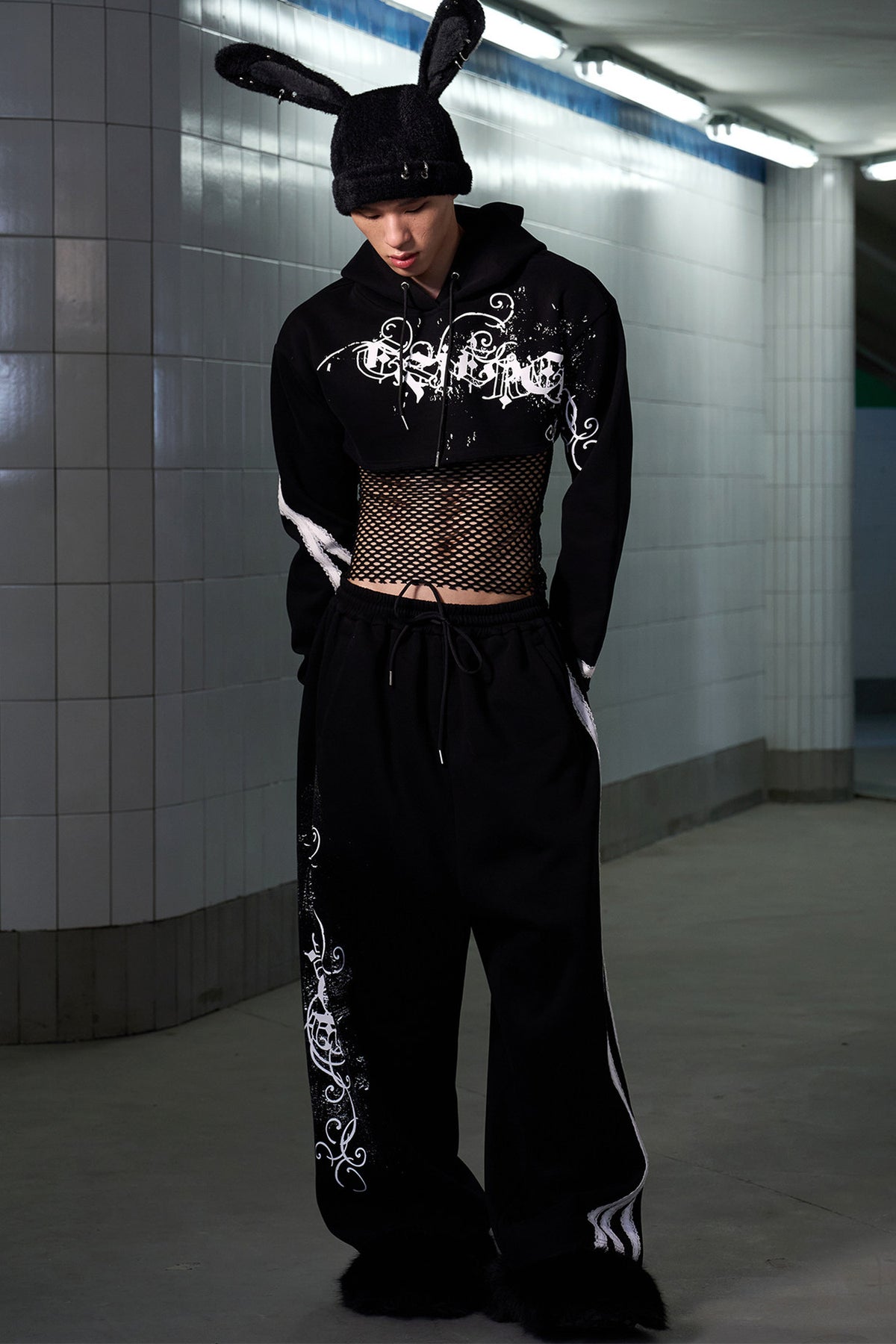 Splatter Print Lace Trim Sweatpants